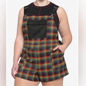 Hot Topic Rainbow Grid Utility Shortalls XL new with tags